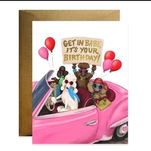 Charming Pink Birthday Card with Dogs and Balloons